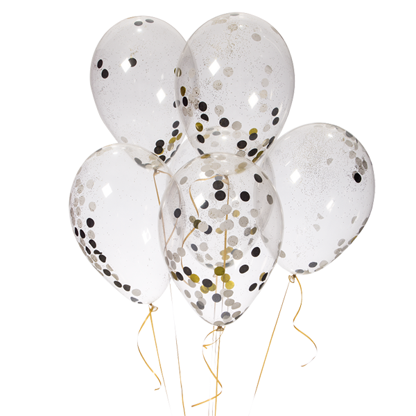 Featured image for “Ballon confettis blanc, noir et or”