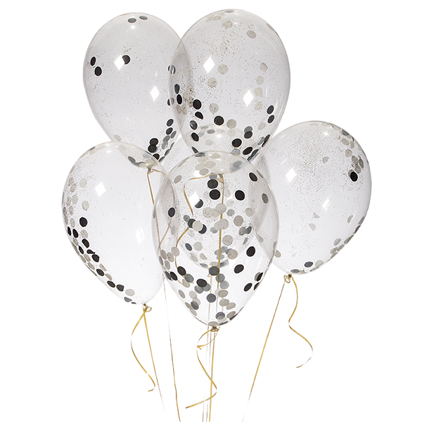 Featured image for “Ballon confettis blanc, noir et argent”
