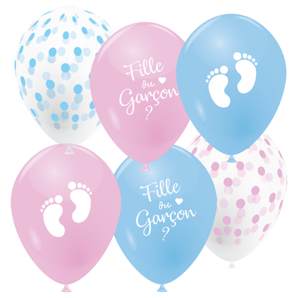 Ballons mélange pois, petits pieds et fille ou garçon