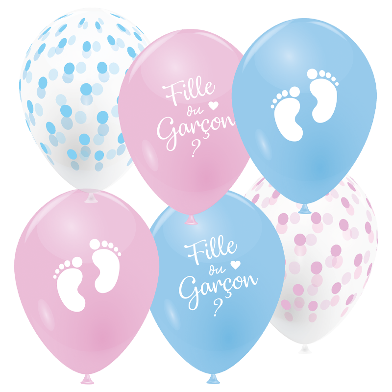 Featured image for “Ballons mélange pois, petits pieds et fille ou garçon”