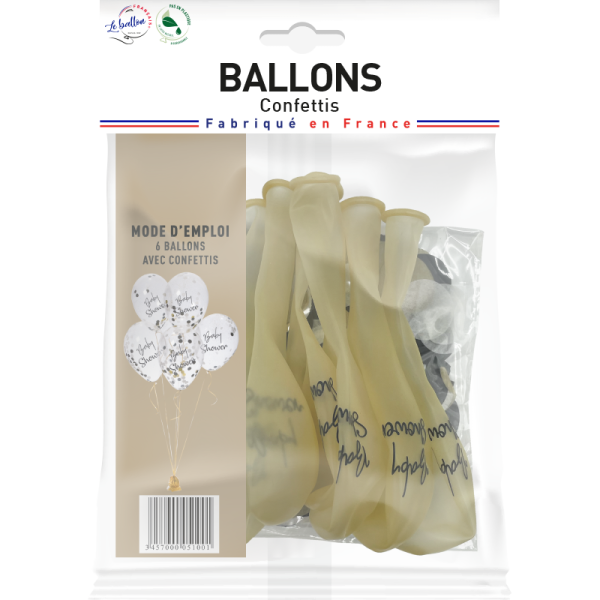 Ballon baby shower avec confettis blanc, noir et or – Image 2