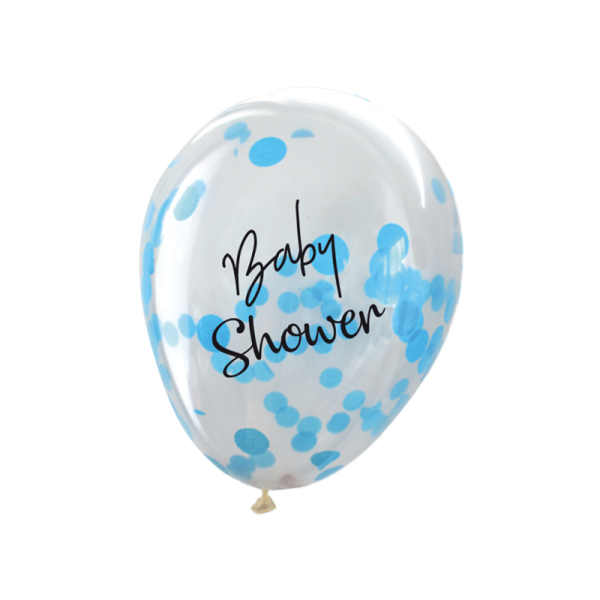Ballon baby shower avec confettis bleu pâle