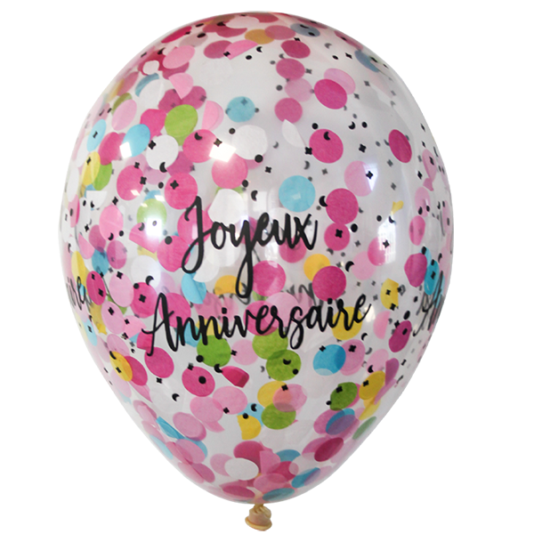 Featured image for “Ballon joyeux anniversaire avec confettis multicolores”